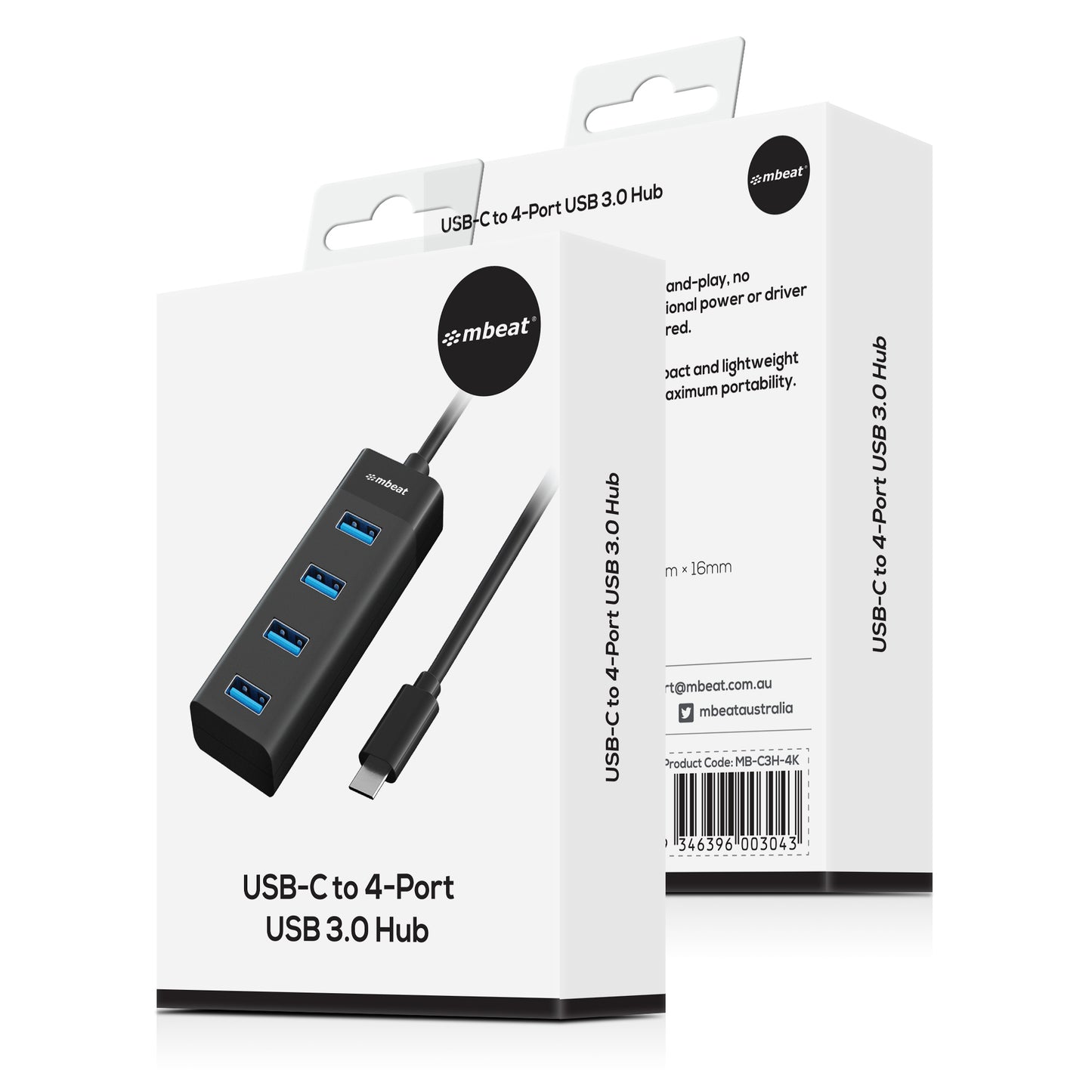 mbeat® USB-C to 4-Port 3.0 Hub - Black USB 3.0 transfer speeds up to 5Gbps Material: ABS Plastic... - Image 4