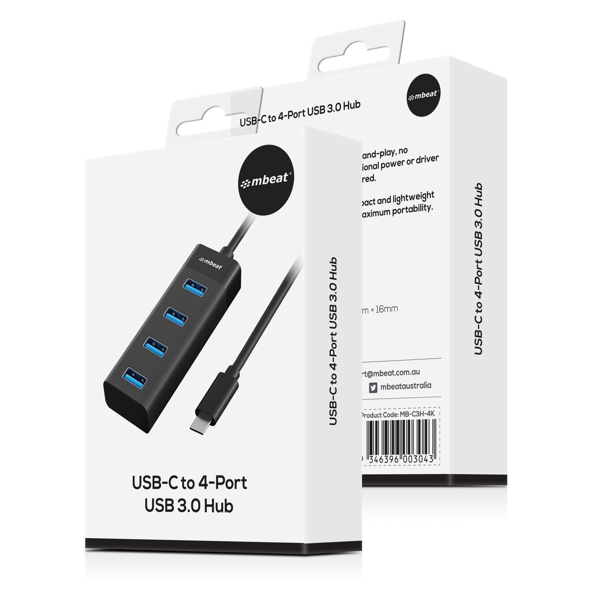 mbeat® USB-C to 4-Port 3.0 Hub - Black USB 3.0 transfer speeds up to 5Gbps Material: ABS Plastic... - Image 4