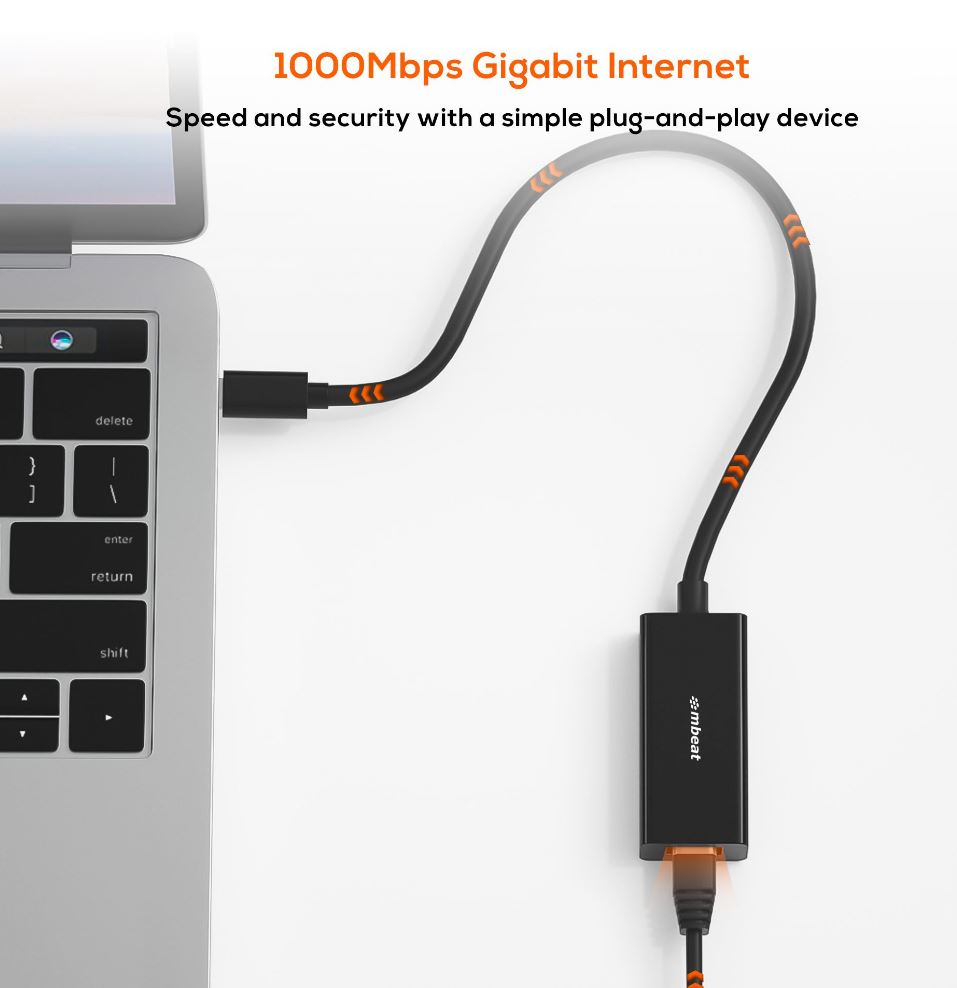 mbeat®  USB-C Gigabit Ethernet Adapter - Black Fast and secure RJ45, up to 1000Mbps speed. Plug-a... - Image 2