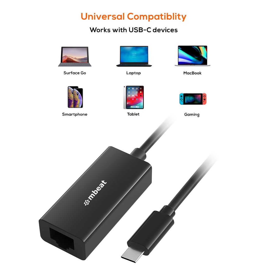 mbeat®  USB-C Gigabit Ethernet Adapter - Black Fast and secure RJ45, up to 1000Mbps speed. Plug-a... - Image 3