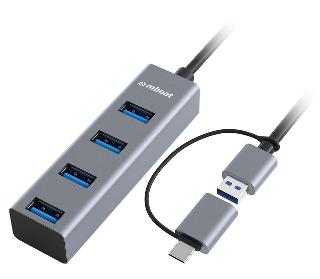 mbeat® 4-Port USB 3.0 Hub with 2-in-1 USB 3.0  USB-C Converter - Space Grey transfer speeds up to...