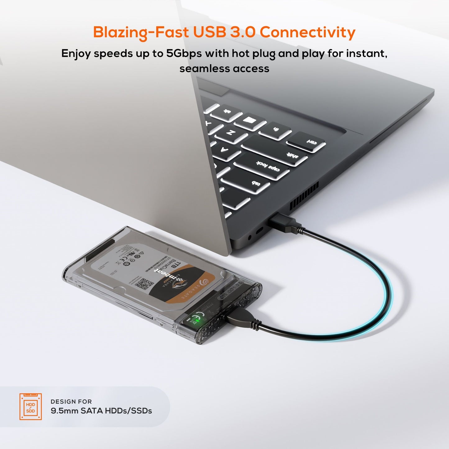 mbeat® A1 See-Through Tool Free USB 3.0 2.5' SATA HDD Enclosure - Black USB Port: USB 3.0 Data Sp... - Image 3