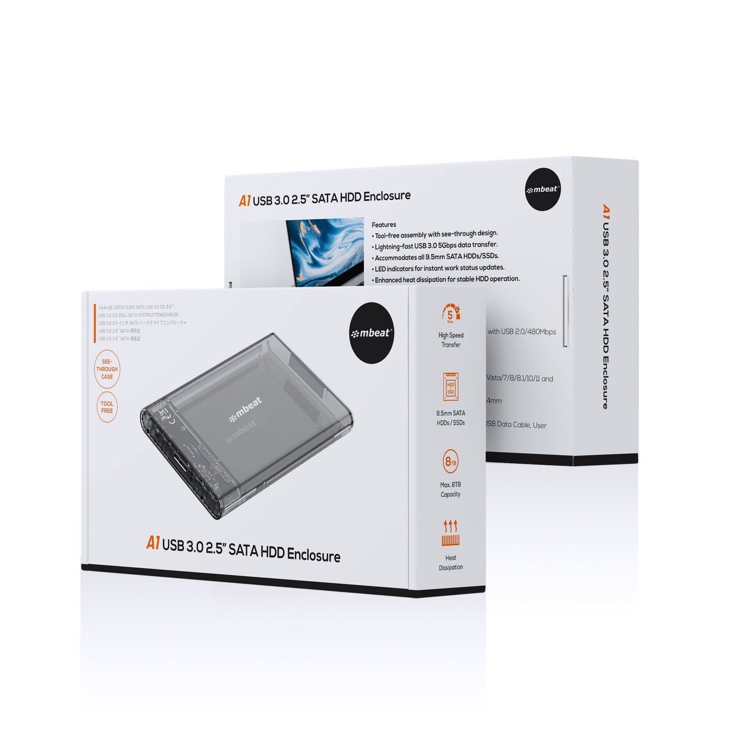 mbeat® A1 See-Through Tool Free USB 3.0 2.5' SATA HDD Enclosure - Black USB Port: USB 3.0 Data Sp... - Image 4