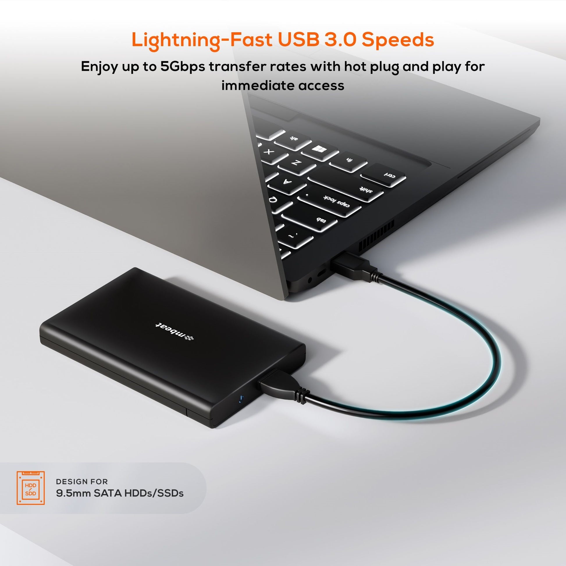 mbeat® A2 Slim Tool-Free USB 3.0 2.5' SATA HDD Enclosure - Black USB Port: USB 3.0 Product Weight... - Image 2