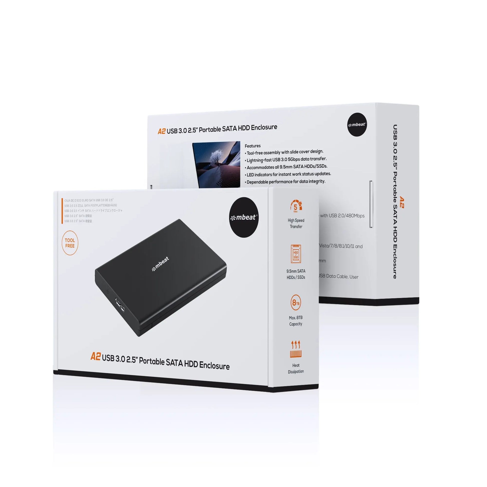 mbeat® A2 Slim Tool-Free USB 3.0 2.5' SATA HDD Enclosure - Black USB Port: USB 3.0 Product Weight... - Image 4