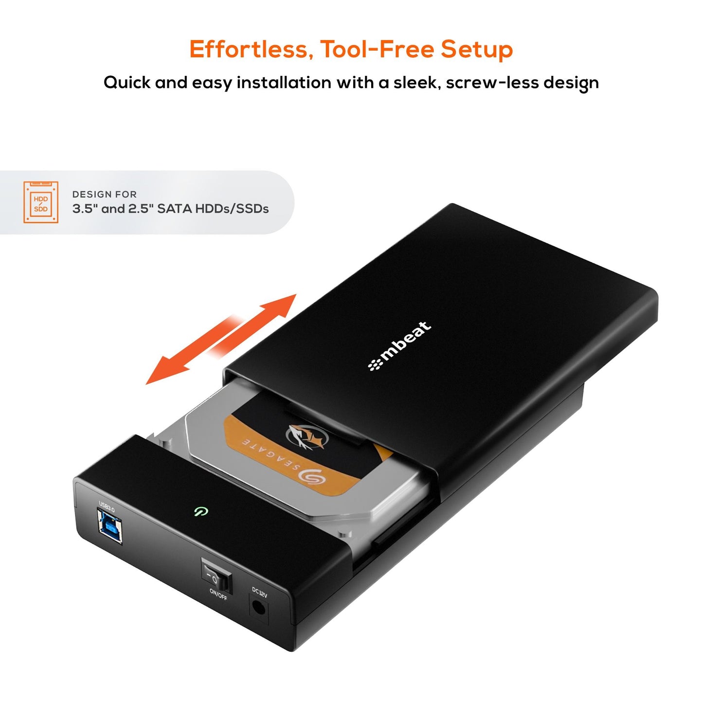 mbeat® C1 Tool-Free USB 3.0 3.5'  2.5' SATA HDD Enclosure - Black Data Speed: Maximum up to 5Gbp... - Image 3