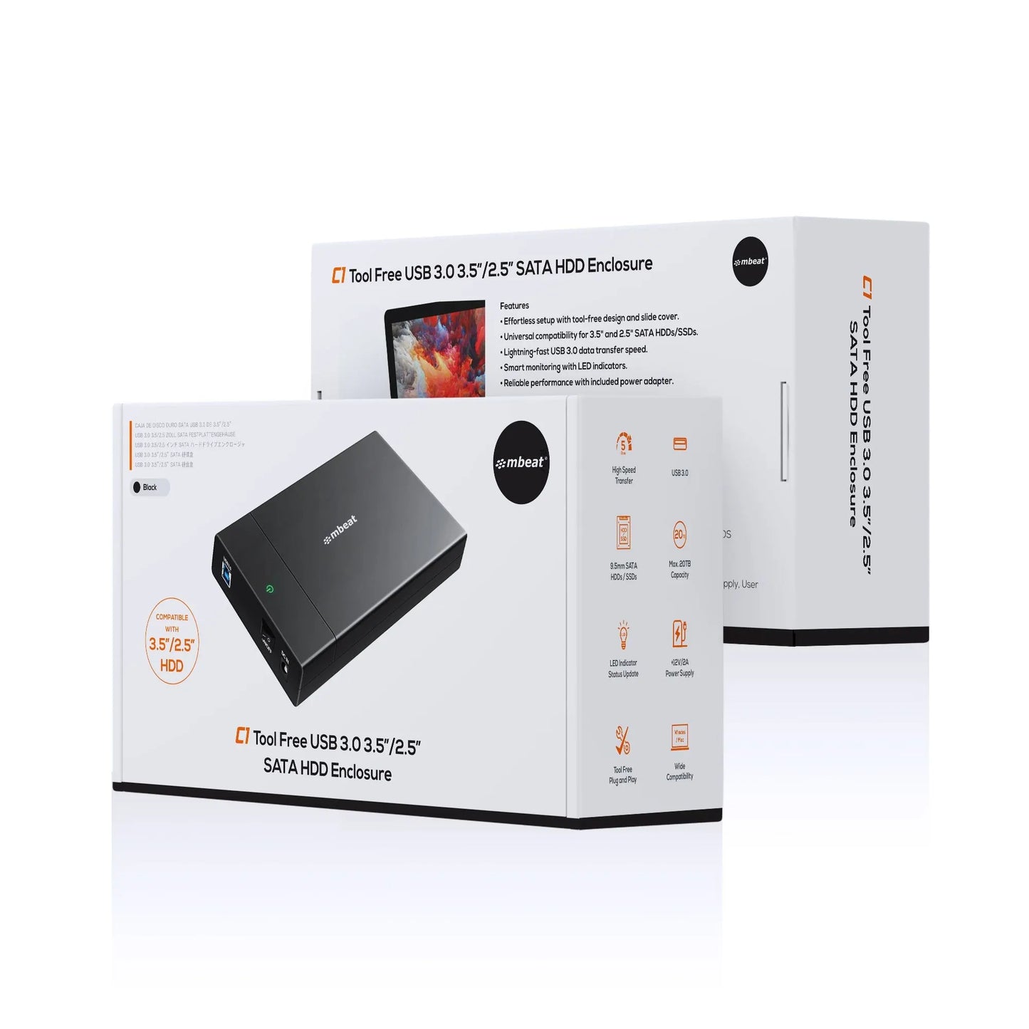 mbeat® C1 Tool-Free USB 3.0 3.5'  2.5' SATA HDD Enclosure - Black Data Speed: Maximum up to 5Gbp... - Image 4