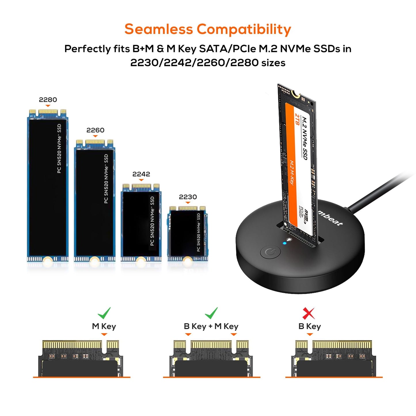 mbeat® H1 USB 3.2 Gen2 10Gbps M.2 NVMe  SATA SSD Mini Dock (Black) Data Speed: Maximum up to 10Gbps Product Weight (with Cable): 37.8g