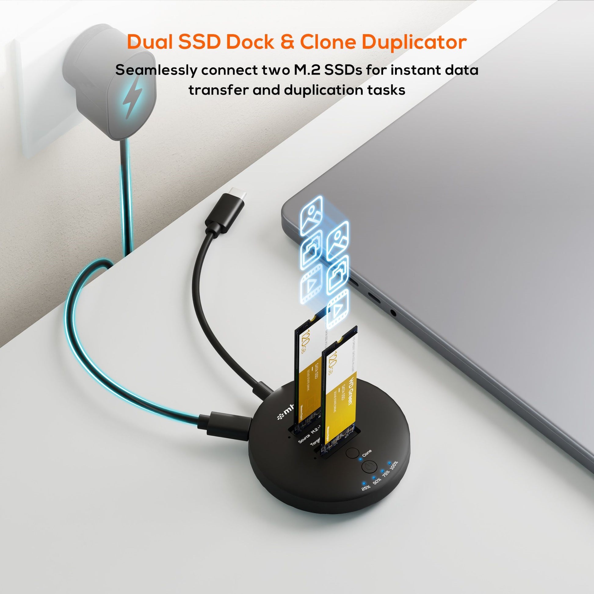 mbeat® H3 USB 3.2 Gen2x2 20Gbps Dual M.2 NVMe SSD Dock with Clone Duplicator (Black) Clone Speed:... - Image 2