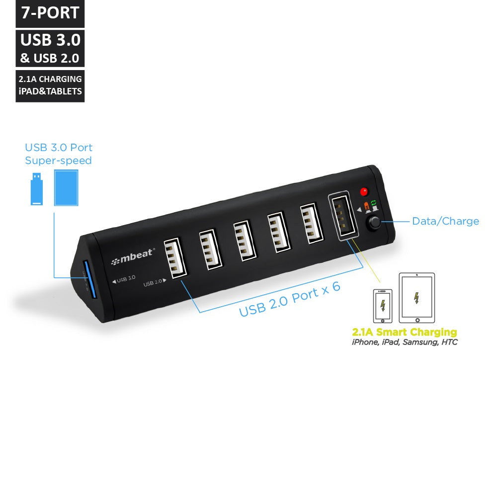 (LS)mbeat® 7-Port USB 3.0  USB 2.0 Hub with 2.1A Smart Charging Function - Data Transfer Rate: US... - Image 2