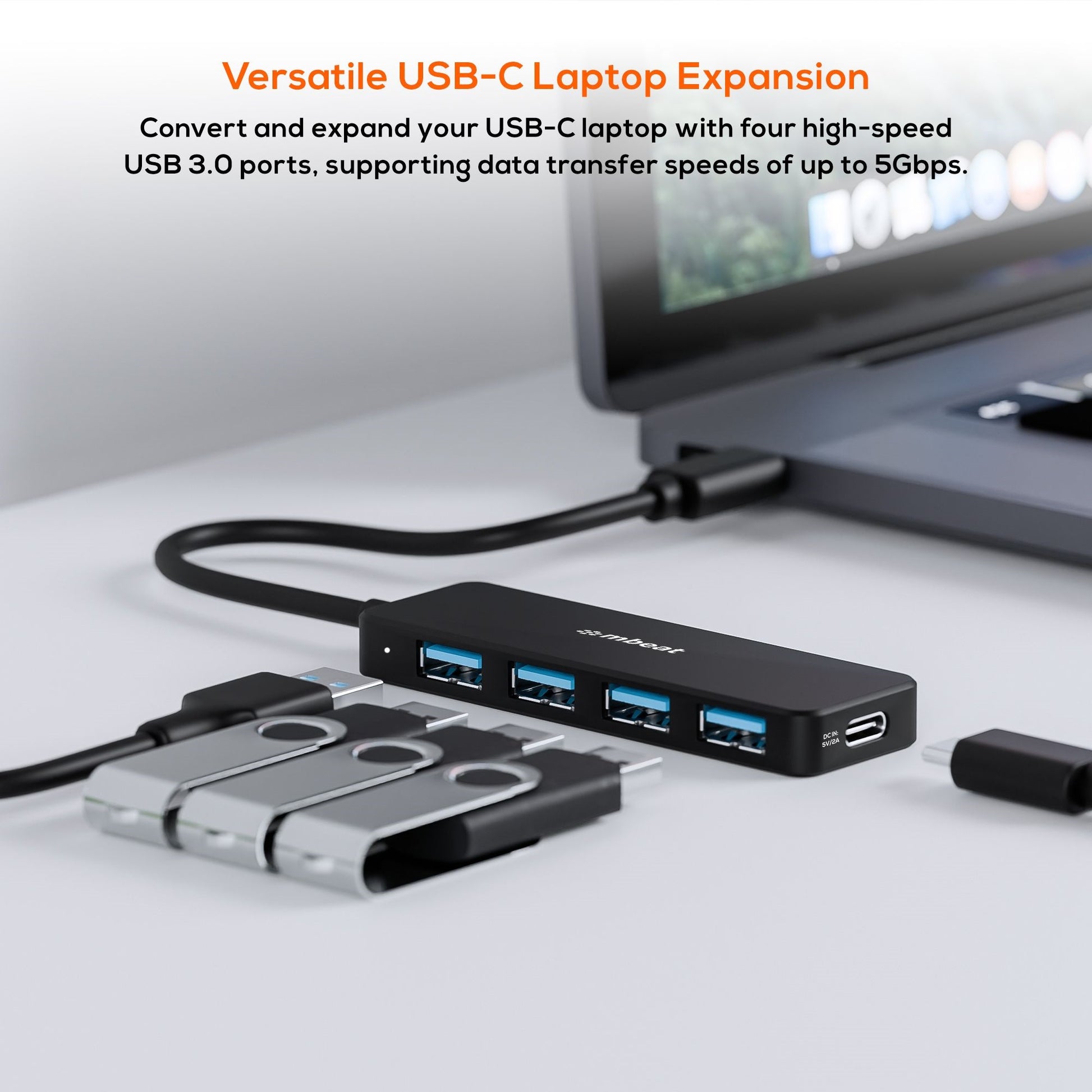 mbeat® 4-Port USB-C Hub with USB-C DC Port  Compact and Portable Design  Flexible Device Connecti... - Image 3