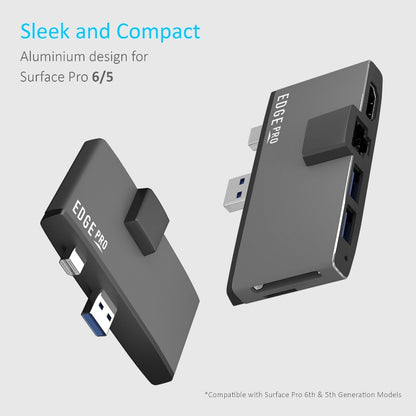 mbeat®  Edge Pro Multifunction USB- C Hub for Microsoft Surface Pro 5/6  Metal Grey (HDMI, LAN, USB 3.0 Hub, Card Reader)