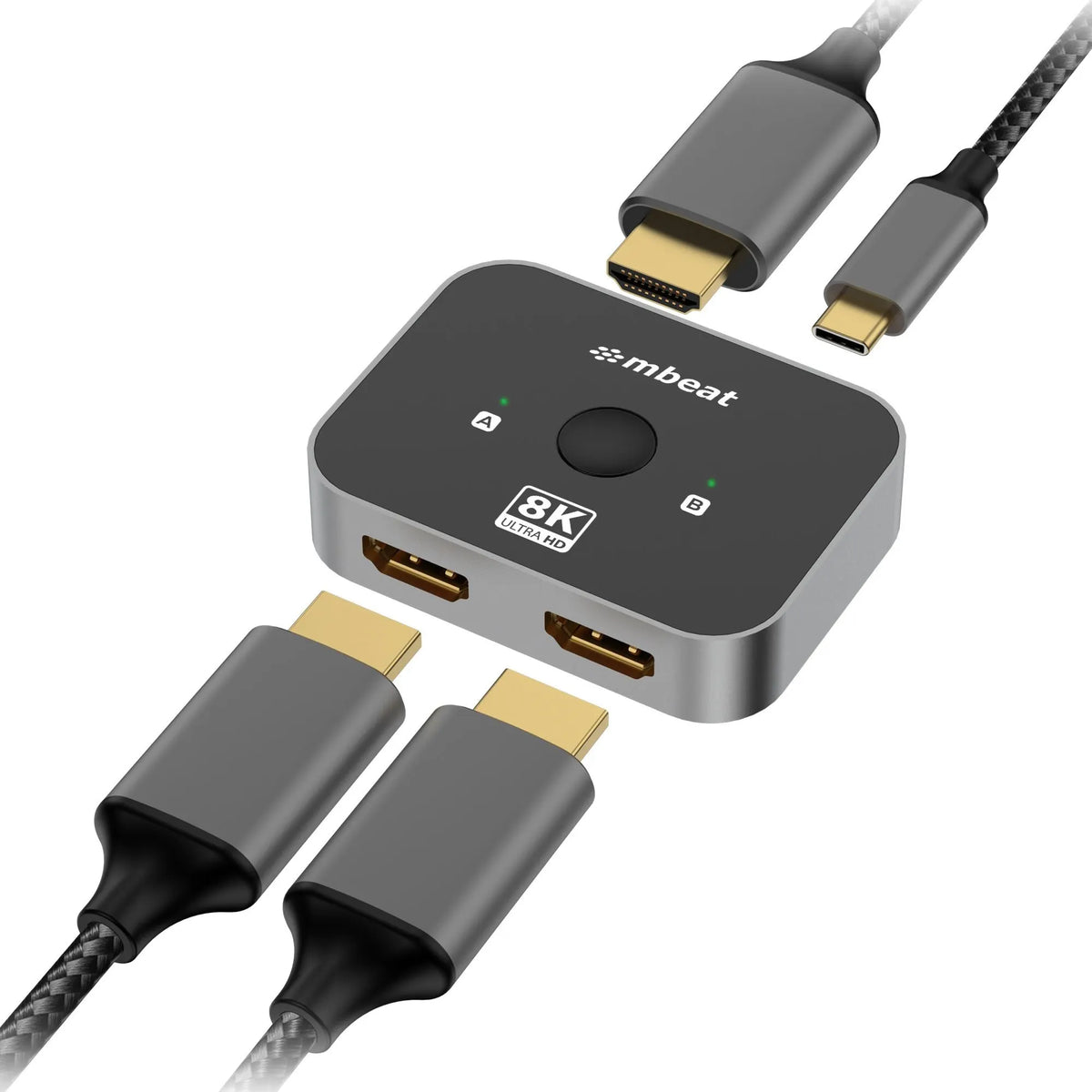 mbeat® 8K Bi-directional HDMI 2.1 Switch 2 In 1 Out/1 In 2 Out  8K@60Hz resolution, plug-and-play...