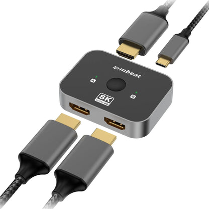mbeat® 8K Bi-directional HDMI 2.1 Switch 2 In 1 Out/1 In 2 Out  8K@60Hz resolution, plug-and-play...