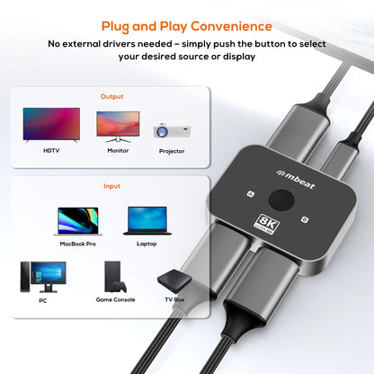 mbeat® 8K Bi-directional HDMI 2.1 Switch 2 In 1 Out/1 In 2 Out  8K@60Hz resolution, plug-and-play... - Image 3