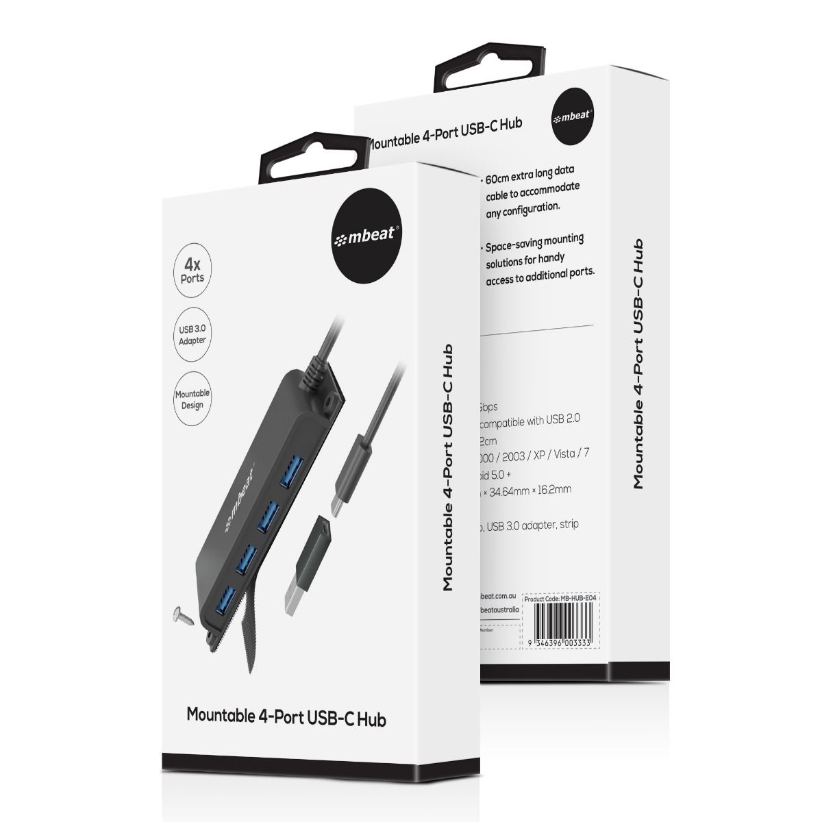 mbeat® Mountable 4-Port USB-A  USB-C Adapter Hub - 60cm Data Cable, USB 3.0, 2.0 High-Speed Data... - Image 4