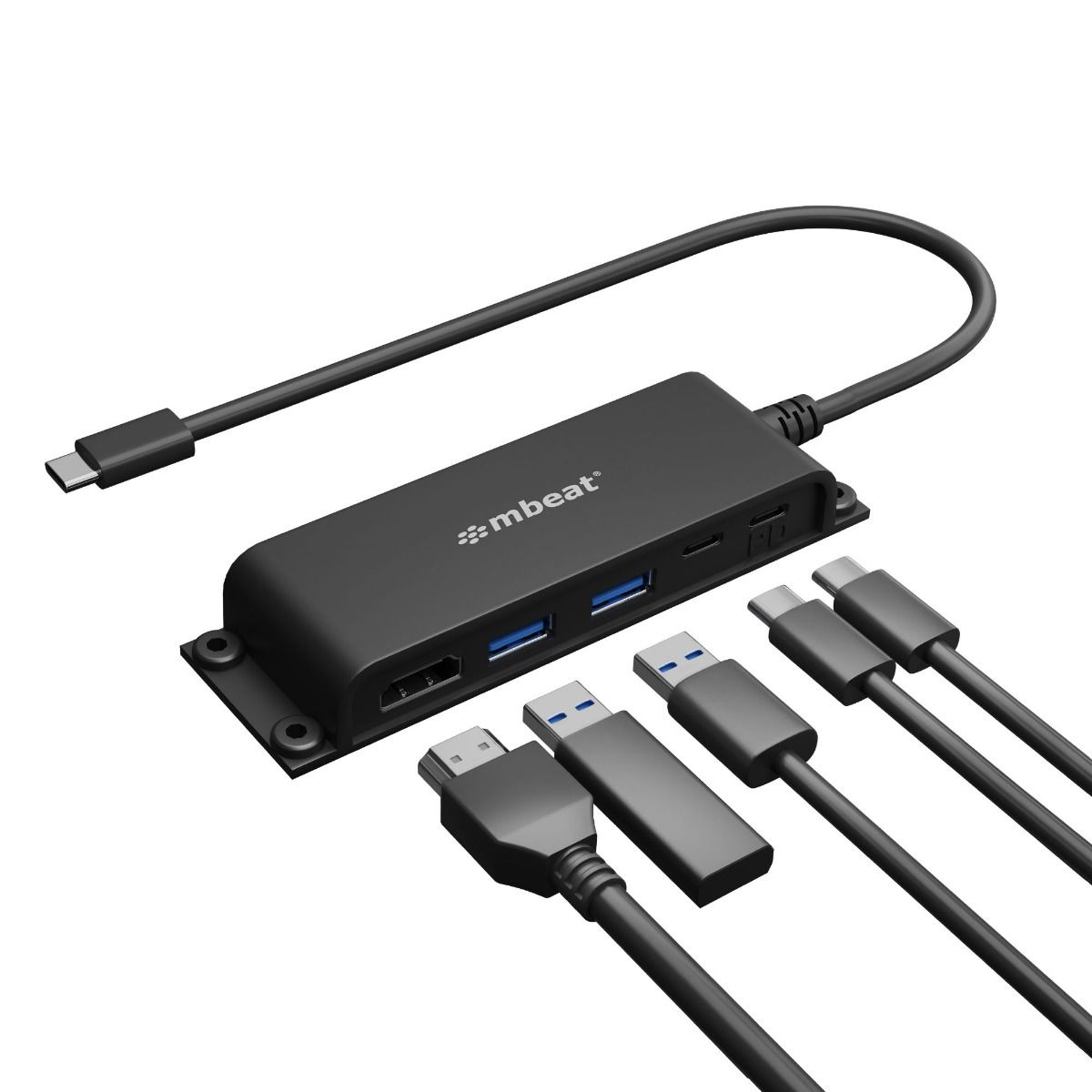 mbeat® Mountable 5-Port USB-C Hub - Supports 4K HDMI video out and 60W Power Delivery Charging wi...