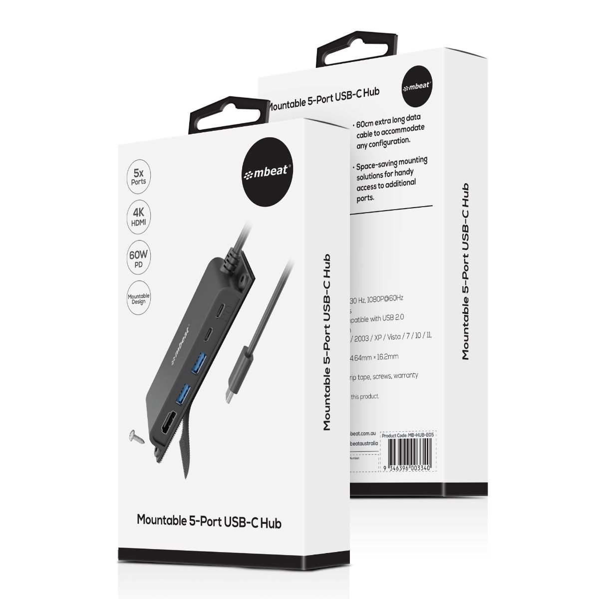 mbeat® Mountable 5-Port USB-C Hub - Supports 4K HDMI video out and 60W Power Delivery Charging wi... - Image 4