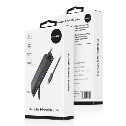 mbeat® Mountable 5-Port USB-C Hub - Supports 4K HDMI video out and 60W Power Delivery Charging wi... - Image 4
