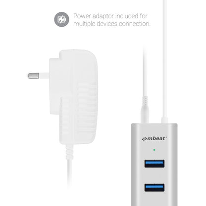 mbeat® 7-Port USB 3.0 Powered Hub - USB 2.0/1.1/Aluminium Slim Design Hub with Fast Data Speeds (5Gbps) Power Delivery for PC and MAC devices Weight: