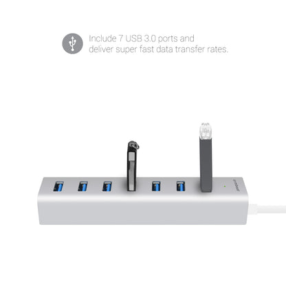 mbeat® 7-Port USB 3.0 Powered Hub - USB 2.0/1.1/Aluminium Slim Design Hub with Fast Data Speeds (5Gbps) Power Delivery for PC and MAC devices Weight: