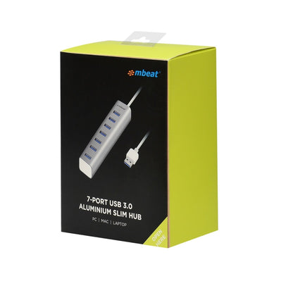 mbeat® 7-Port USB 3.0 Powered Hub - USB 2.0/1.1/Aluminium Slim Design Hub with Fast Data Speeds (5Gbps) Power Delivery for PC and MAC devices Weight: