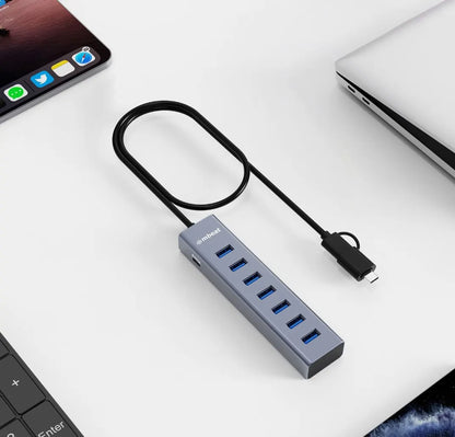 mbeat® 7-Port USB Hub with Dual USB-A  USB-C Connector 7 High-Speed USB 3.2 Gen 1 Ports - USB, Bl... - Image 2