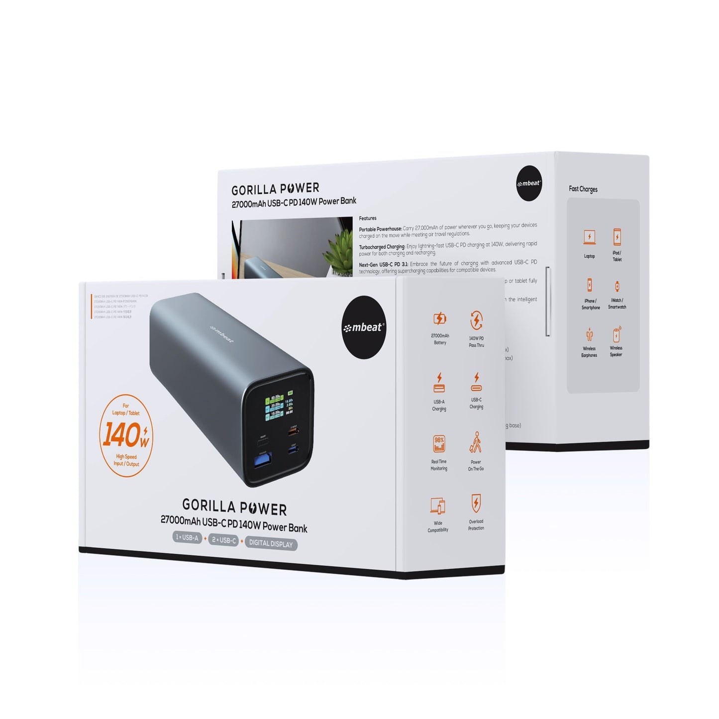 mbeat® Gorilla Power 27000mAh USB-C PD 140W Power Bank for Laptop/Tablet/Smartphone Turbocharged... - Image 4