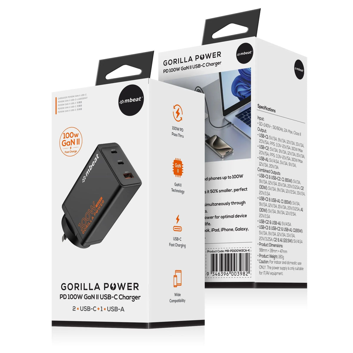 mbeat® Gorilla Power PD 100W GaN II USB-C Charger 50% smaller than the standard Supports a wide r... - Image 4