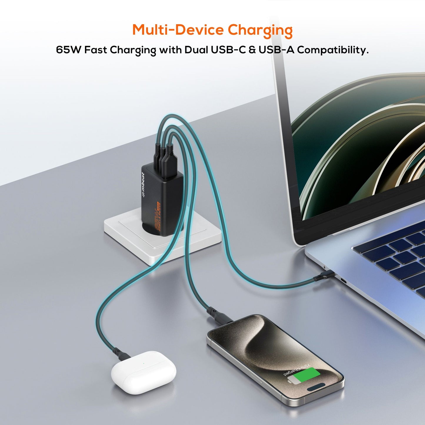 mbeat® Gorilla Power PD 65W GaN II USB-C Charger 50% smaller than the standard Supports a wide ra... - Image 2