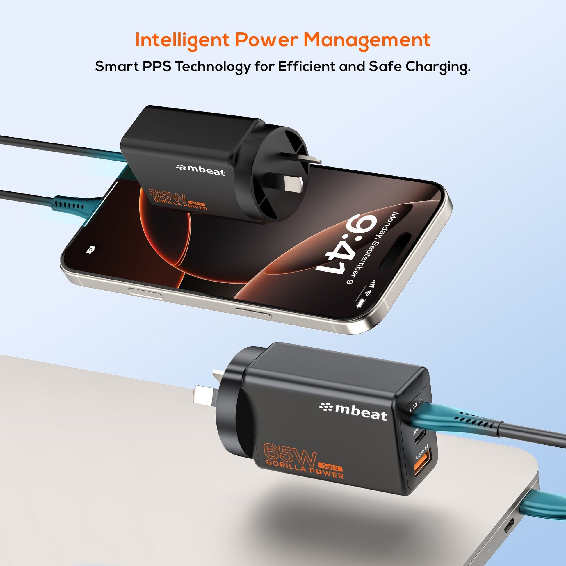 mbeat® Gorilla Power PD 65W GaN II USB-C Charger 50% smaller than the standard Supports a wide ra... - Image 3