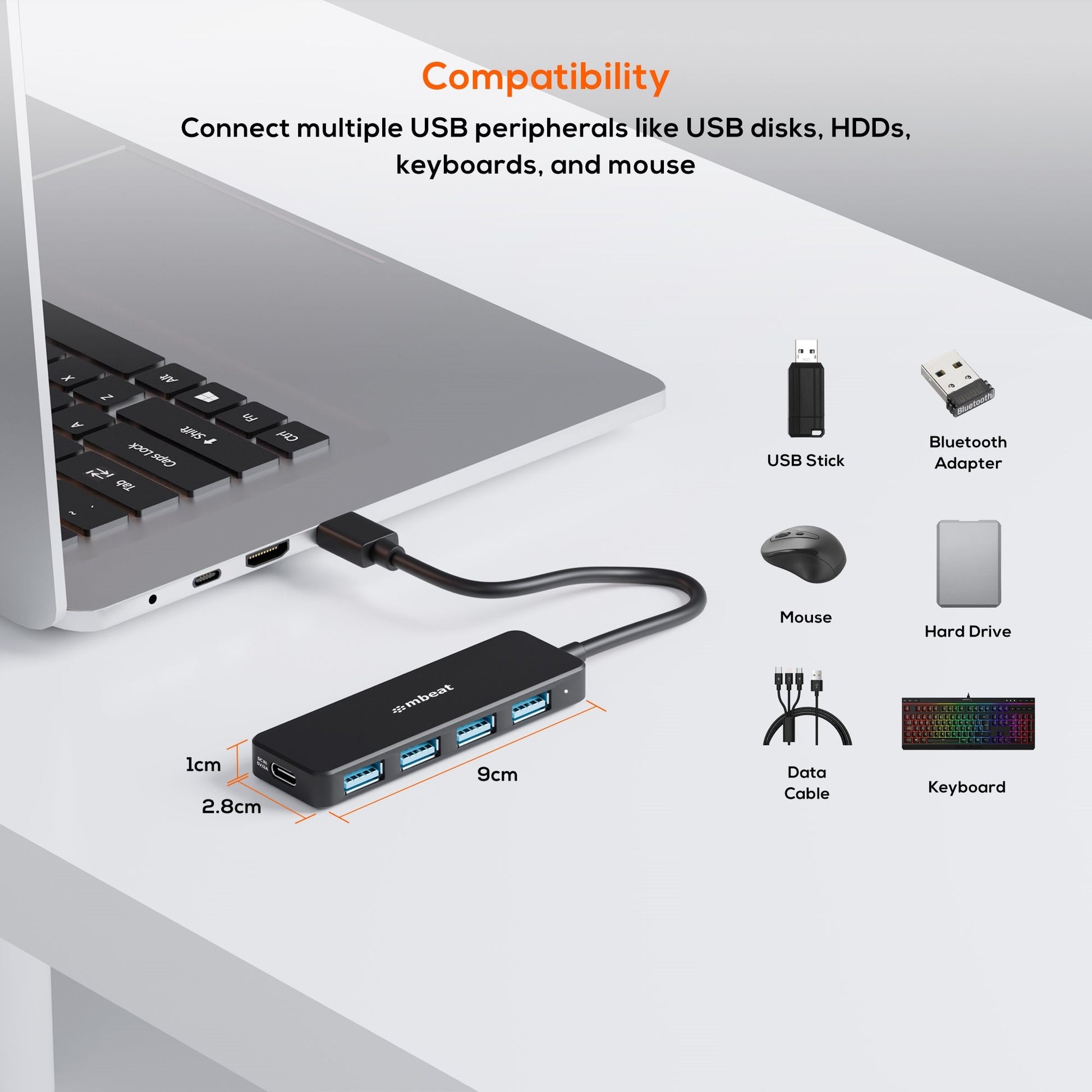 mbeat® 4-Port USB 3.0 Hub with USB-C DC Port  Compact and Portable Design  Expandable Connectivit... - Image 2