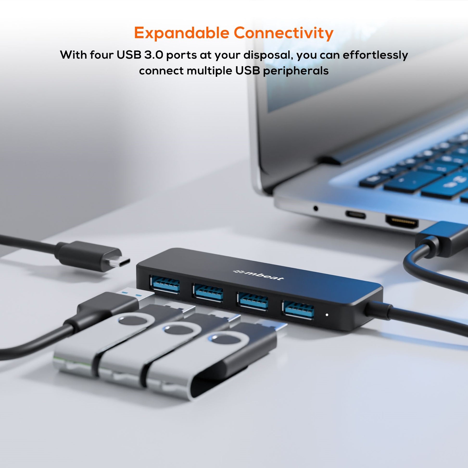 mbeat® 4-Port USB 3.0 Hub with USB-C DC Port  Compact and Portable Design  Expandable Connectivit... - Image 3