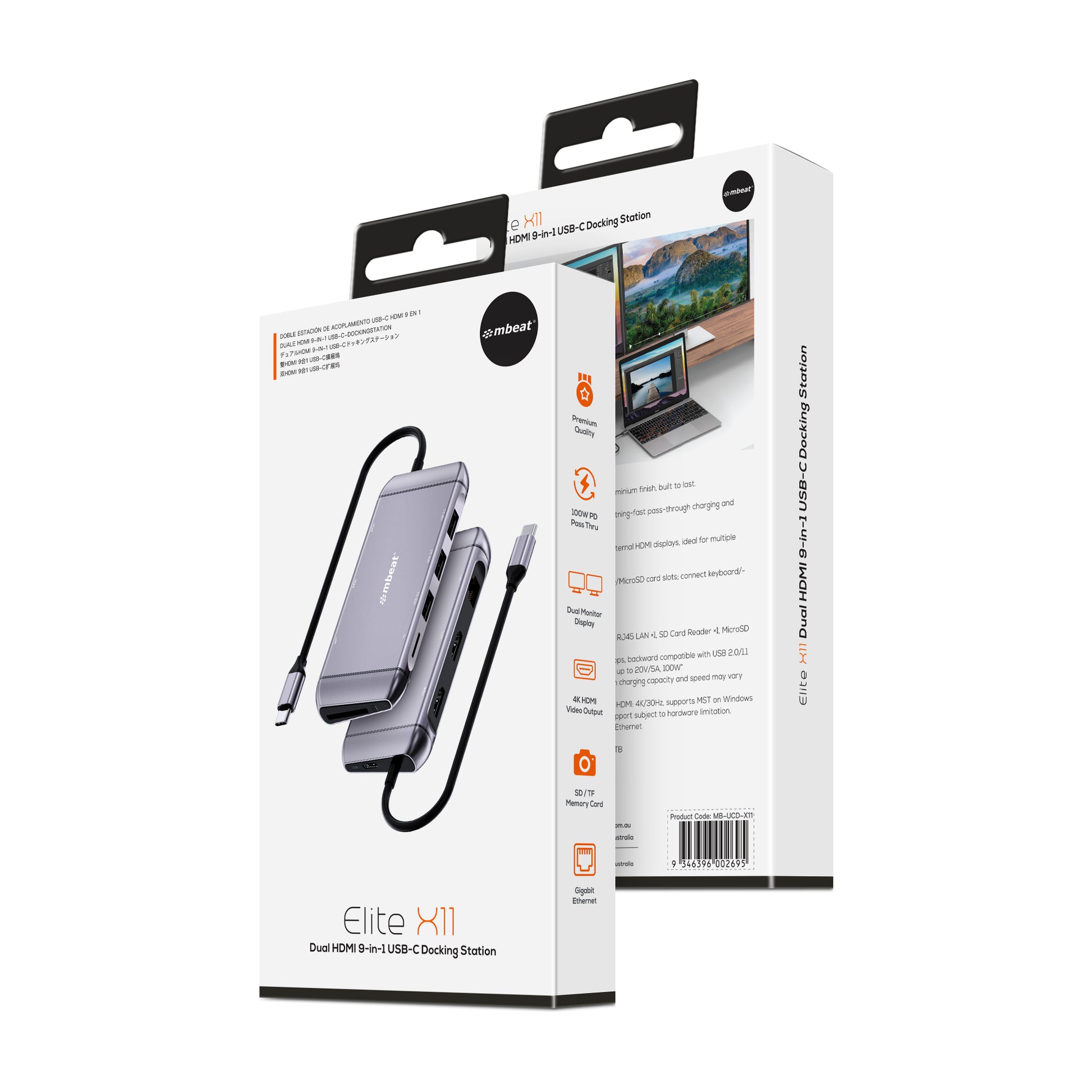 mbeat®  Elite X11 Dual Display Docking Station - 2x 4K HDMI, 1xUSB-C Power Delivery 100W, 3xUSB 3... - Image 4