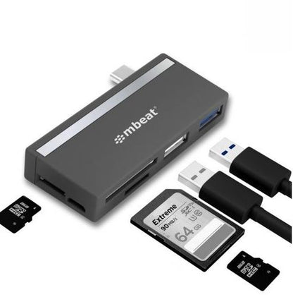 mbeat® Essential  5-IN-1 USB- C Hub ( USB hub 2.0, 3.0, SD/TF Card Reader Supports SDXC, MicroSDXC) USB 3.0 Speed: Up to 5Gbps Weight: 18g