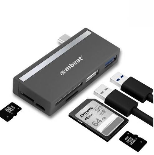 mbeat® Essential  5-IN-1 USB- C Hub ( USB hub 2.0, 3.0, SD/TF Card Reader Supports SDXC, MicroSDXC) USB 3.0 Speed: Up to 5Gbps Weight: 18g