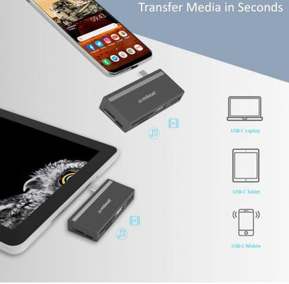 mbeat® Essential  5-IN-1 USB- C Hub ( USB hub 2.0, 3.0, SD/TF Card Reader Supports SDXC, MicroSDXC) USB 3.0 Speed: Up to 5Gbps Weight: 18g