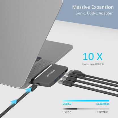 mbeat® Essential Pro  5-IN-1 USB- C Hub (4k HDMI Video, USB-C PD Pass Through Charging, USB 3.0 x 2, USB-C x 1) USB 3.0 Speed: Up to 5Gbps Weight:30g