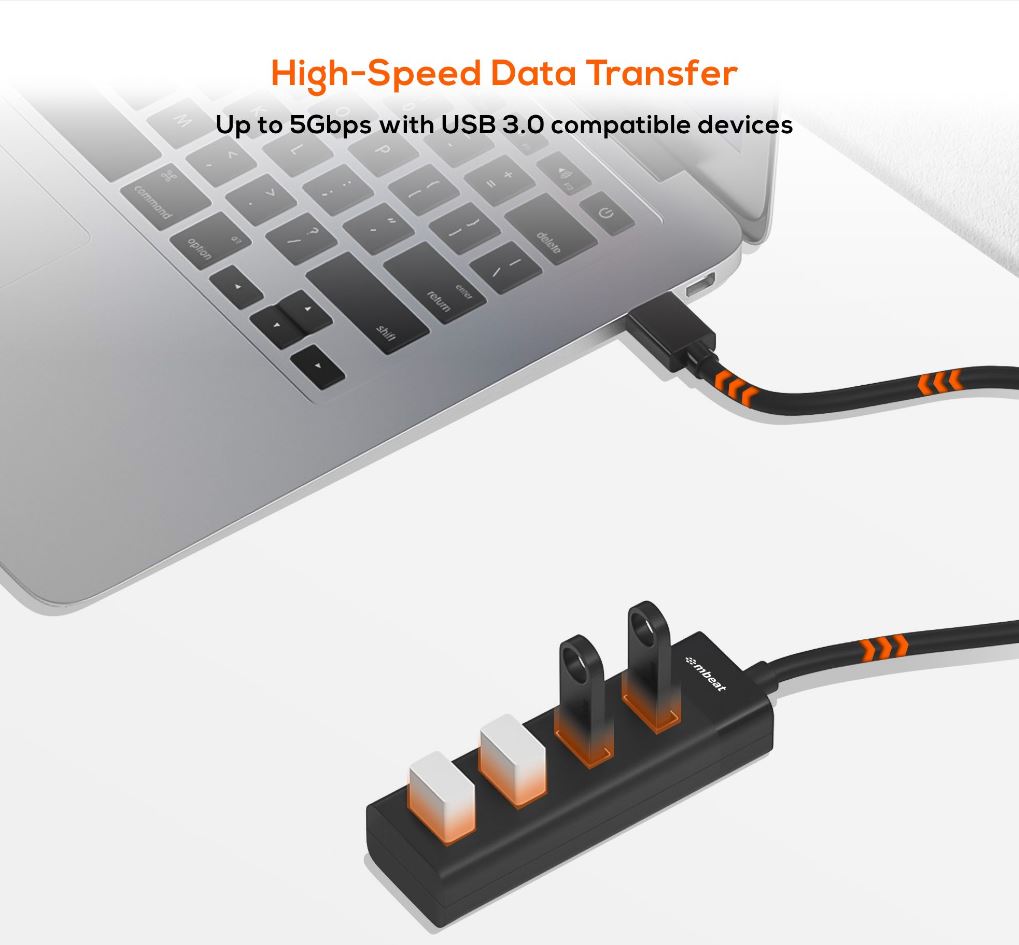 mbeat® 4-Port USB 3.0 Hub - Black USB 3.0 transfer speeds up to 5Gbps. Plug-and-play Compact and... - Image 2