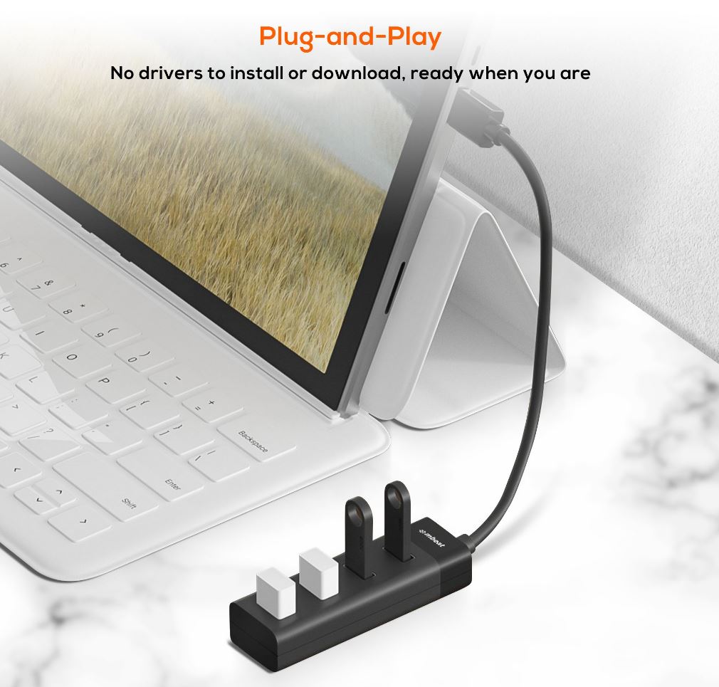 mbeat® 4-Port USB 3.0 Hub - Black USB 3.0 transfer speeds up to 5Gbps. Plug-and-play Compact and... - Image 3
