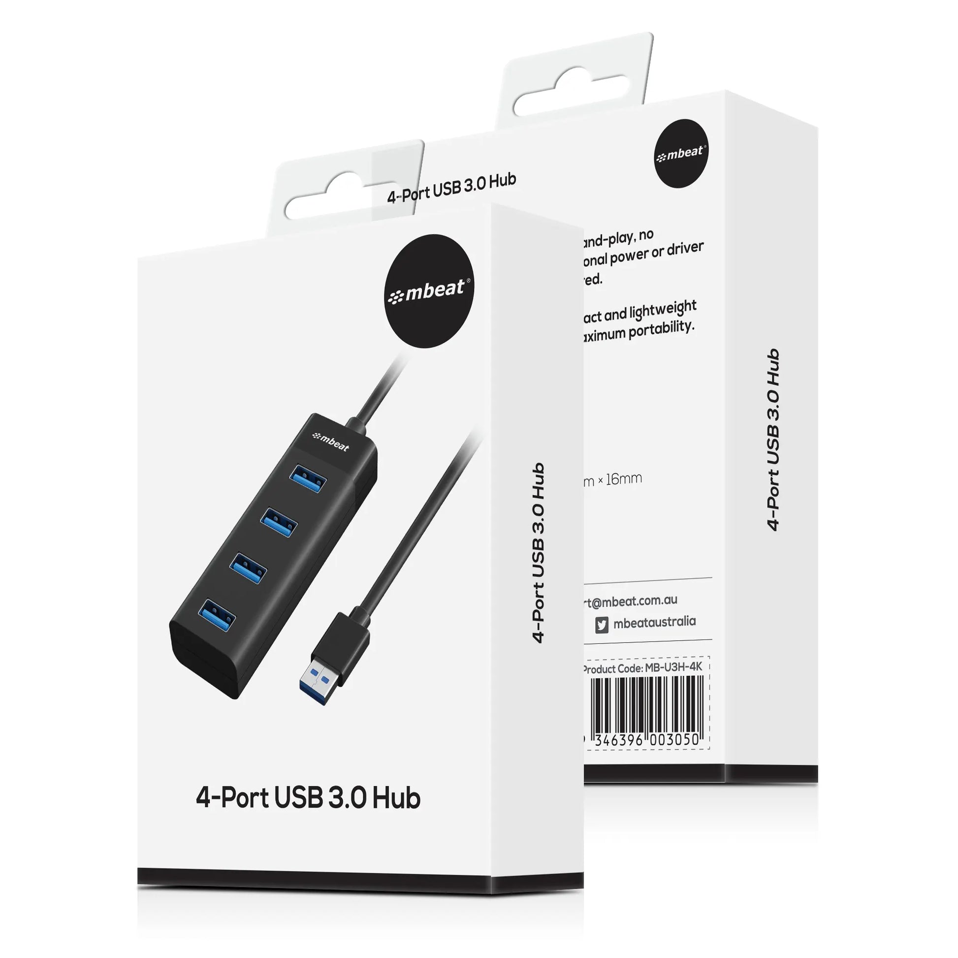 mbeat® 4-Port USB 3.0 Hub - Black USB 3.0 transfer speeds up to 5Gbps. Plug-and-play Compact and... - Image 4