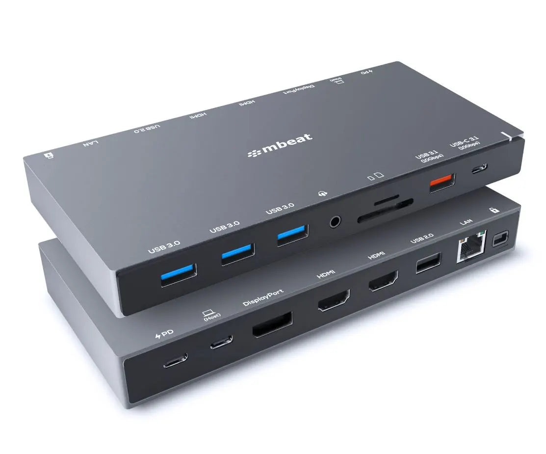mbeat® 15-in-1 Triple Display USB-C Docking Station 2x HDMI 1x DP 1x 100W PD 3.0 1x USB-C 3.1 Gen...