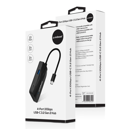 mbeat® 4-Port 10Gbps USB-C 3.2 Gen2 Hub (2 USB-A  2 USB-C) Sleek, compact, and portable Cable Len... - Image 4