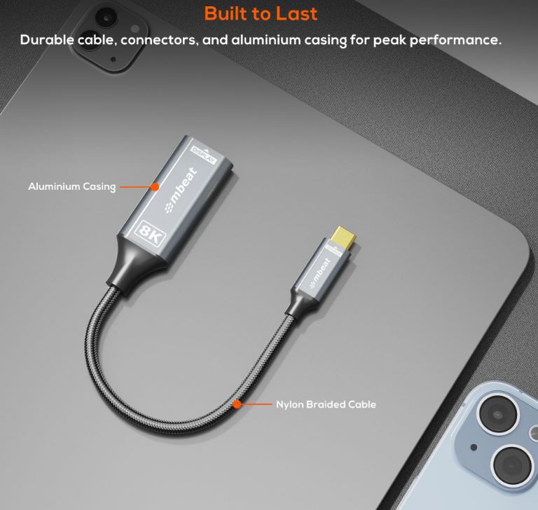 mbeat® Tough Link 8K USB-C to DP Adapter - Space Grey USB-C (male) to DisplayPort (female) Up to... - Image 2