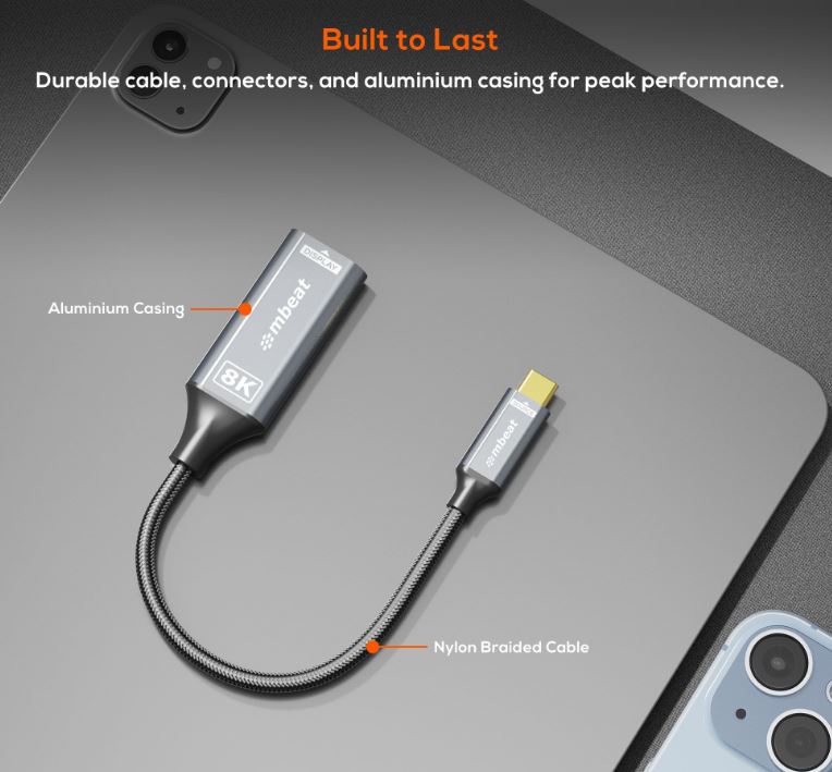 mbeat® Tough Link 8K USB-C to HDMI Adapter - Space Grey Up to 48Gbps (HDMI 2.1) Up to 8K (7680 x... - Image 4