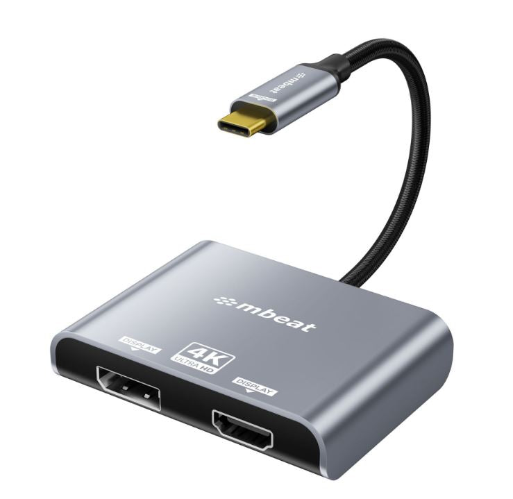 mbeat® Tough Link USB-C to DPHDMI Dual 4K/60Hz MST Adapter 4K (3840x2160) @ 60Hz, 4K (3840x2160)...