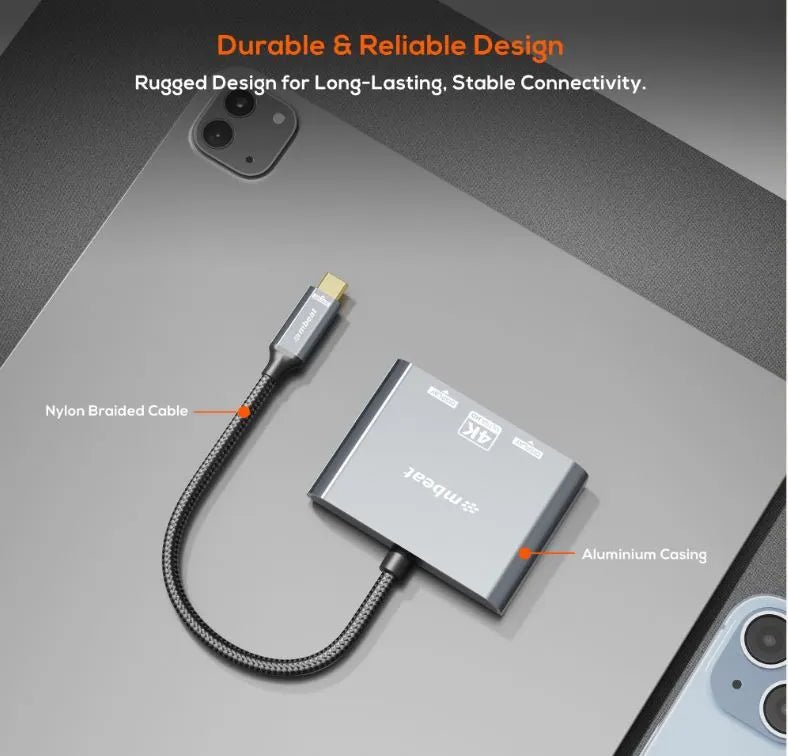 (LS) mbeat® Tough Link USB-C to DPHDMI Dual 4K/60Hz MST Adapter 4K (3840x2160) @ 60Hz, 4K (3840x2... - Image 2