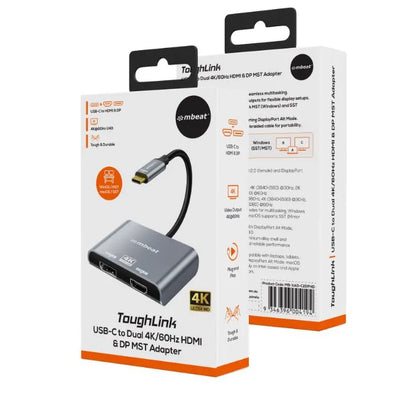 (LS) mbeat® Tough Link USB-C to DPHDMI Dual 4K/60Hz MST Adapter 4K (3840x2160) @ 60Hz, 4K (3840x2... - Image 4