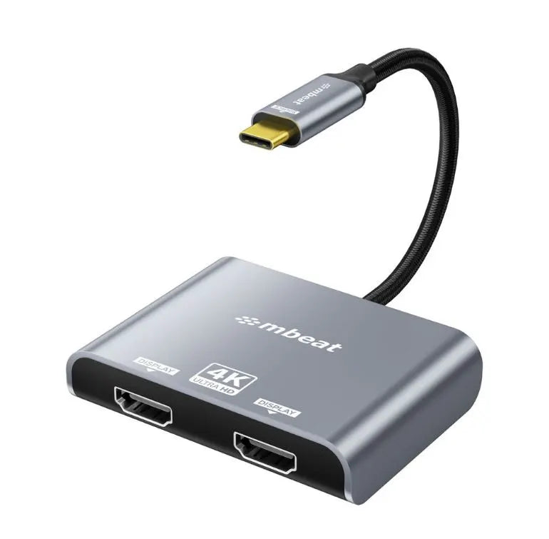 mbeat® Tough Link USB-C to Dual 4K/60Hz HDMI MST Adapter 4K (3840x2160) @ 60Hz, 4K (3840x2160) @...
