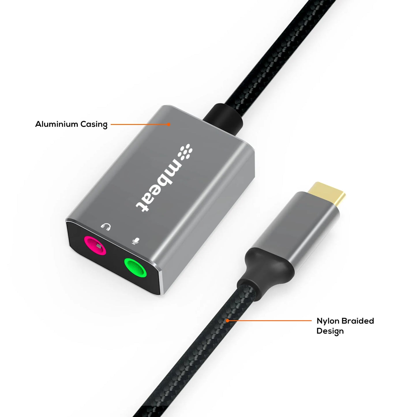 mbeat® Elite USB-C to 3.5mm Audio and Microphone Adapter -  Adds Headphone Audio and Microphone J... - Image 2